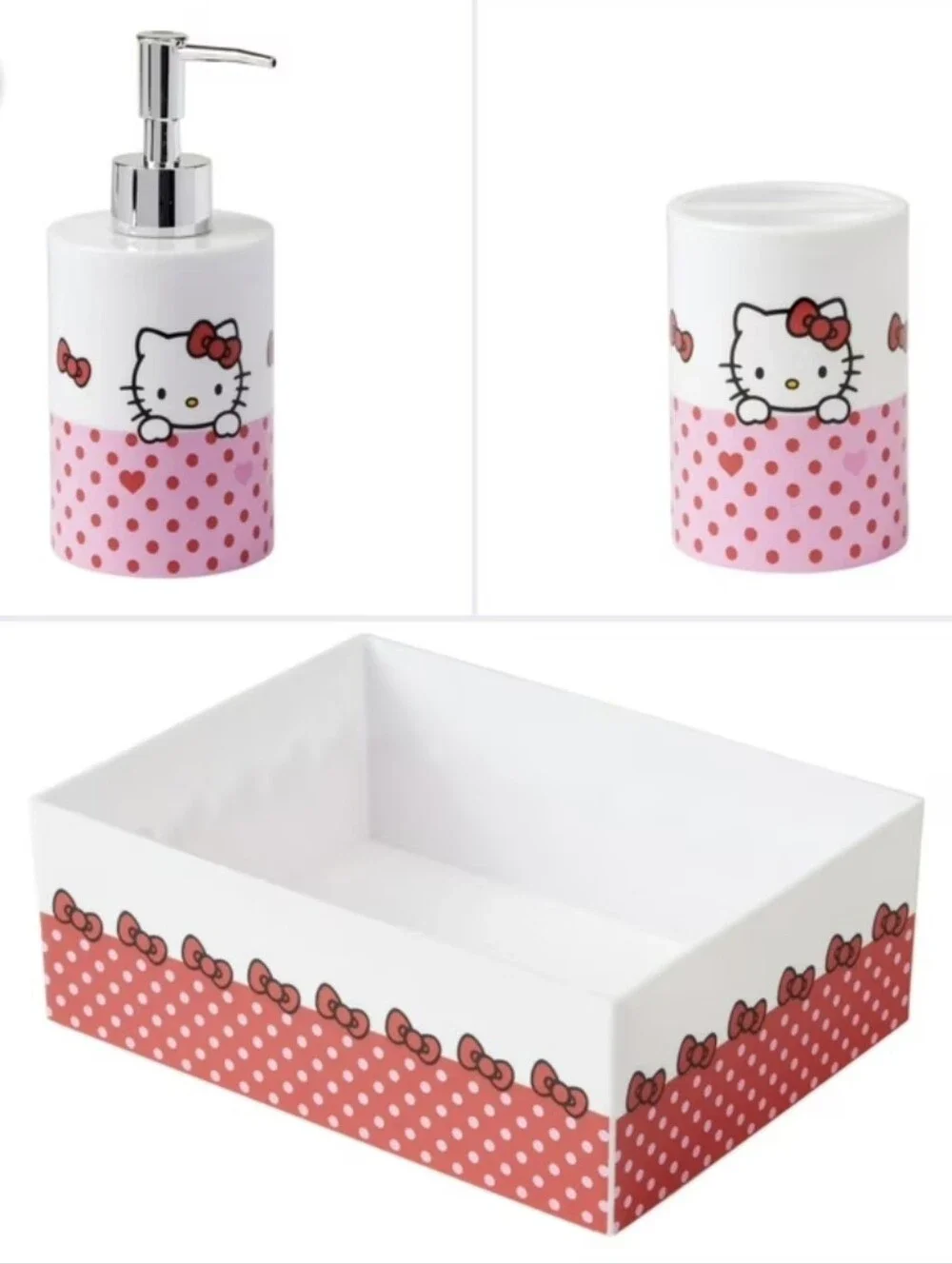 Hello Kitty Pink & Red Polka Dot 3-Piece Bathroom Accessory Set